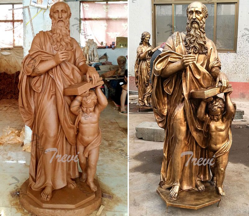 Custom life size religious clay model and bronze statues the gospel Luke and child