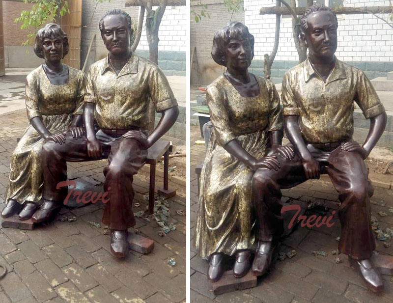 Custom made brozne family loved couples sitting on the long bench garden statues from a photo price