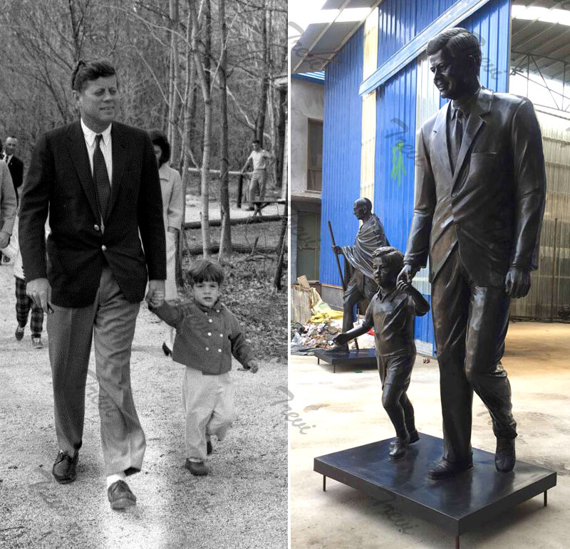 Custom personalized bronze memorial statues of Kennedy and child from a photo.jpg