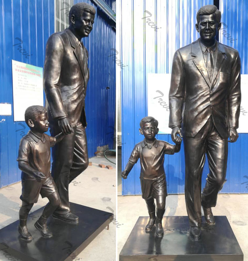 Custom personalized memorial bronze statues of Kennedy and child from a photo