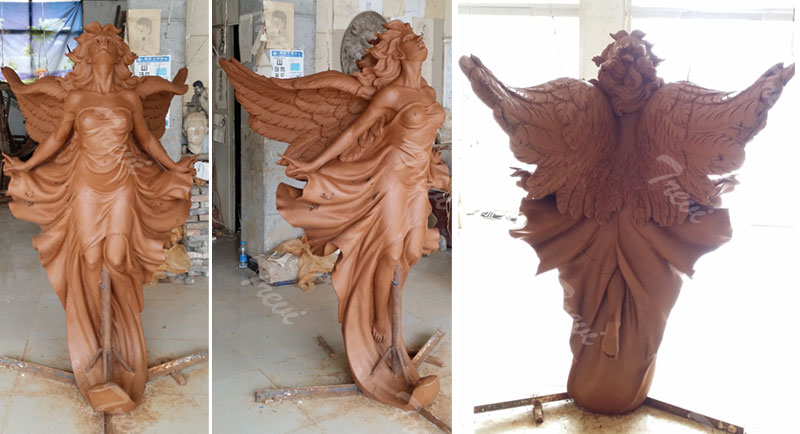 Discount custom made flying girl life size garden statues clay modelfor sale